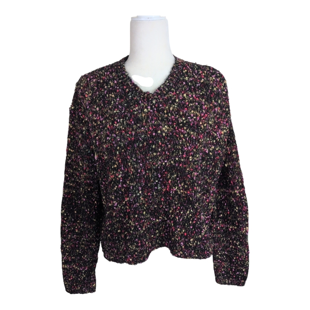 Christopher & Banks Sweater XL Women's Black Lurex Metallic Sparkle Boucle Boxy‎
